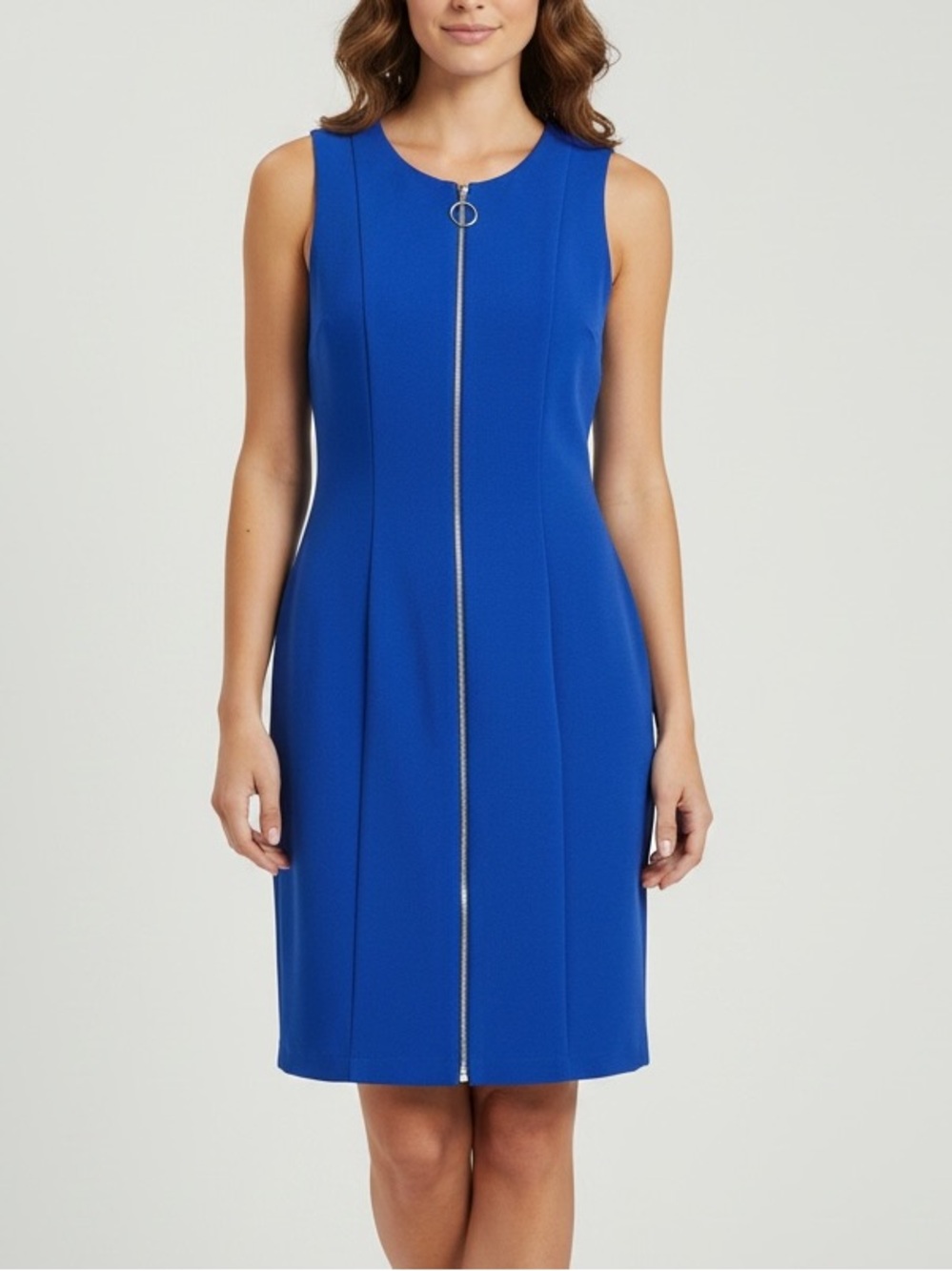 Tahari Royal Blue Sleeveless Zip-Front Sheath Dress